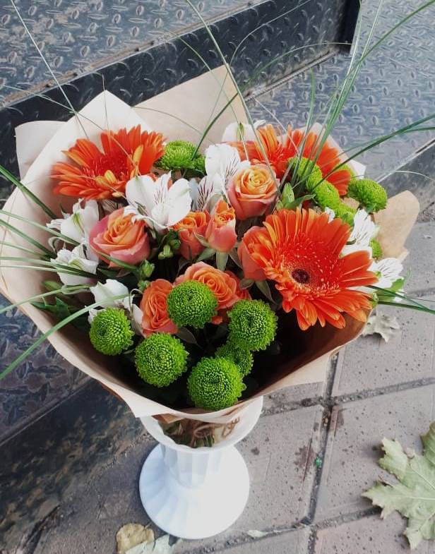 Букет цветов из: Герберы, Хризантемы, Альстромерии и Розы в Донской Балке