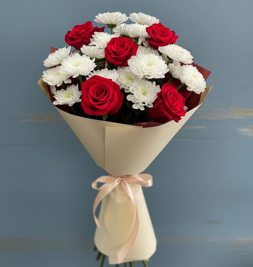 Букет цветов из: Розы и Хризантемы в Донской Балке