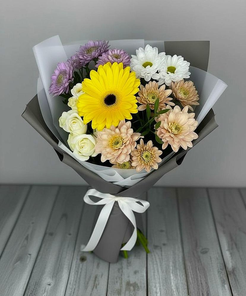 Букет цветов из: Розы, Герберы и Хризантемы в Донской Балке