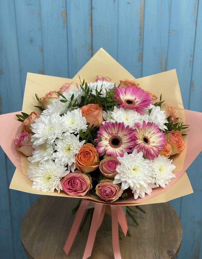 Букет цветов из: Розы, Герберы и Хризантемы в Донской Балке