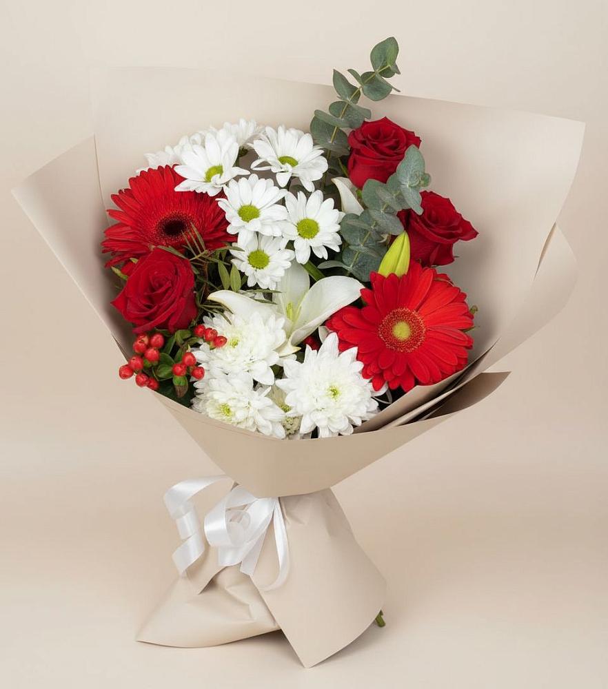 Букет цветов из: Розы, Хризантемы, Герберы и Лилии в Донской Балке