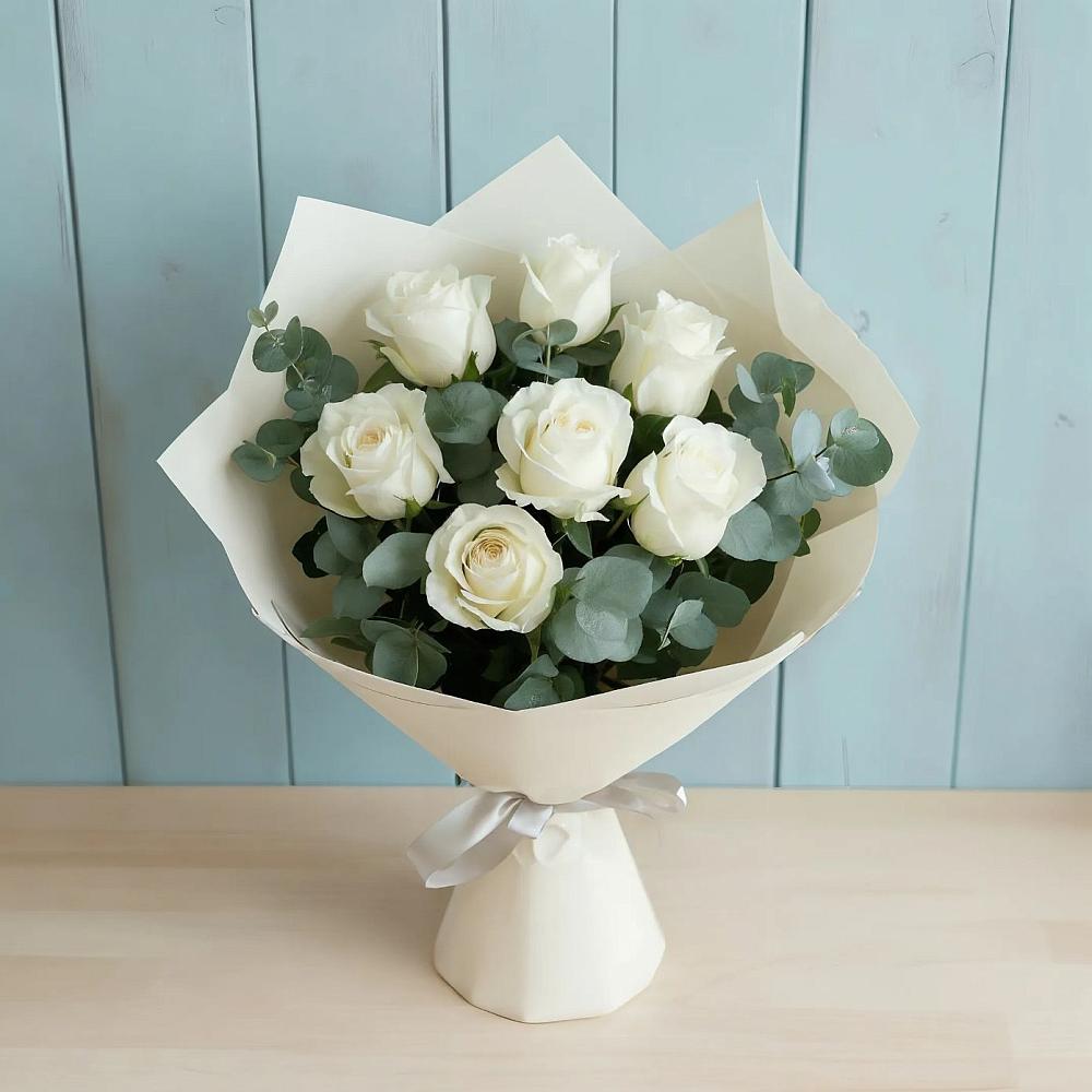 Букет Белые розы в Эвкалипте в Донской Балке