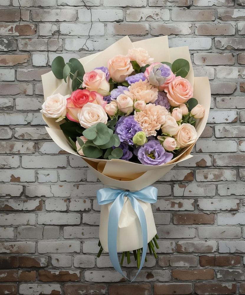 Букет цветов из: Розы, Лизиантусы и Гвоздики в Донской Балке